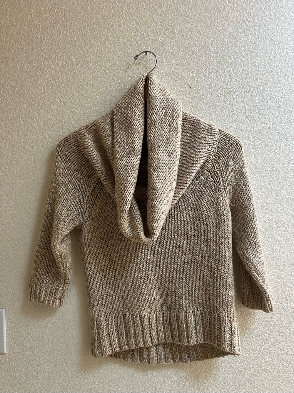 bebe Beige Cowl-Neck Knit Sweater